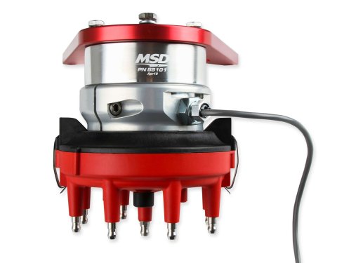 MSD Pro-Billet Front Drive Distributors 85201 Distributor, Drive, Hall Effect, Mechanical, Belt Driven, Male HEI Cap, Billet Aluminum, Red Anodized/Natural, Chevy, Big Block, Each