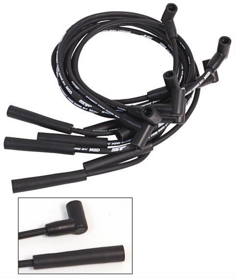 MSD Street Fire Spark Plug Wire Sets 5541 Wires, Fire, 8mm, Black, Straight Boots, Ford, Small Block, Set