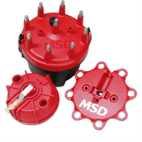 MSD Cap-A-Dapts 8445 Cap and Rotor, Red, Male/HEI, Stainless Steel Terminals, Clamp-Down, Billet, Pro Billet, Kit