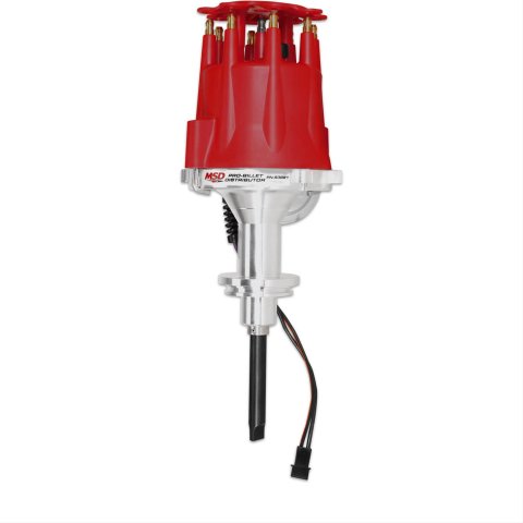 MSD Pro-Billet Distributors 83891 Distributors, Pro-Billet, Magnetic Trigger, Male/HEI, Vacuum and Mechanical Advance, Red Cap, Chrysler, 6.4L Mopar Hemi (Early), Each