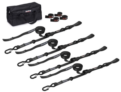 PRP Seats SpeedStrap Motorcycle Tie-Down Kits 71760 Straps, SpeedStrap, Motorcyle, Four 10 ft. Tie-Downs with Soft Ties, Cam-Lock, S-Hook, Black, Four SpeedWraps, Storage Bag, Kit