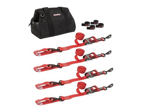 PRP Seats SpeedStrap UTV Tie-Down Kits 71743 Straps, SpeedStrap, UTV, Four 10 ft. Tie-Downs with Soft Ties, Ratchet, Twisted Snap Hook, Red, Four SpeedWraps, Storage Bag, Kit thumbnail 1