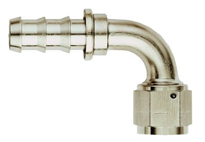 Aeroquip Socketless Hose Ends FCE1532 Fitting, End, AQP Socketless, 90 Degree, -6 AN Barb to Female -6 AN, Aluminum, Nickel Plated, Each thumbnail 1