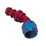 Aeroquip Socketless Hose Ends FBM1523 Fitting, End, AQP Socketless, 45 Degree, -8 AN Barb to Female -8 AN, Aluminum, Red/Blue, Each thumbnail 1