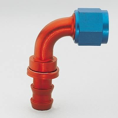 Aeroquip Socketless Hose Ends FBM1533 Fitting, End, AQP Socketless, 90 Degree, -8 AN Barb to Female -8 AN, Aluminum, Red/Blue, Each