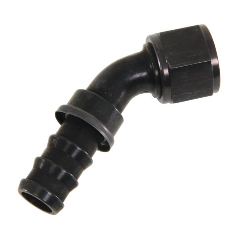 Aeroquip Socketless Hose Ends FBL1525 Fitting, End, AQP Socketless, 45 Degree, -12 AN Barb to Female -12 AN, Aluminum, Black Anodized, Each