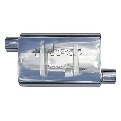 Pypes Street Pro 409 Stainless Steel 2.5 Inch Muffler MVS33 Muffler, Series, Stainless, Natural, in. Offset Inlet/2.5 in. Center Outlet, 18 in. Length, Each thumbnail 2