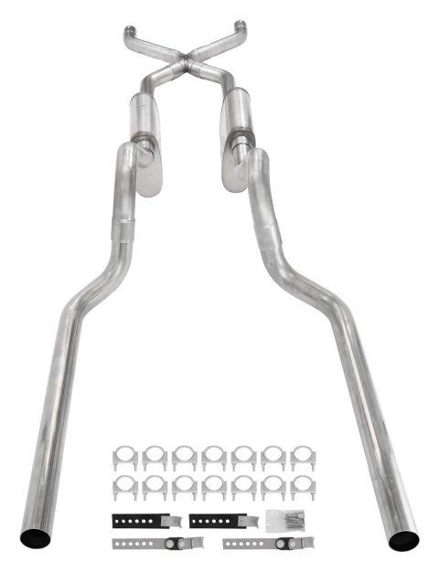 Pypes Race Pro Dual Exhaust Systems SGT73R Systems, Crossmember Back w/ X-pipe System 63-66 GM Truck split rear dual exit 2.5 inch intermediate thumbnail 2