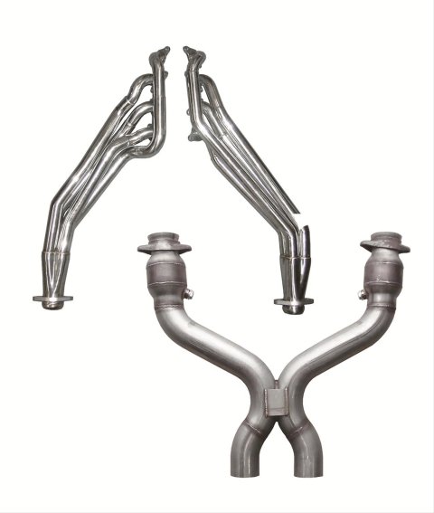 Pypes Headers HDR76SK-1 Headers, Long Tube, Stepped, 304 Stainless Steel, Polished, X-Pipe, Ford, 5.0L, Pair thumbnail 1