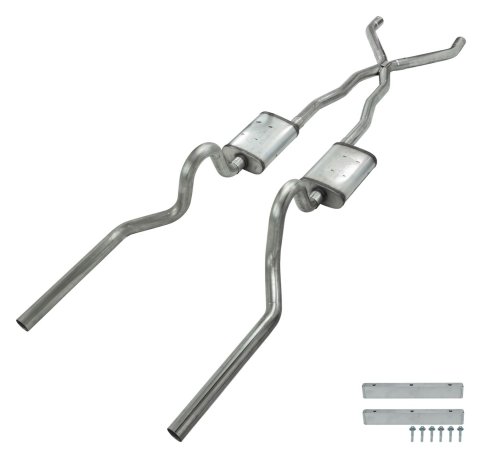 Pypes Race Pro Dual Exhaust Systems SFM05R Systems,Dual Exit Tailpipes:2.5 Inch Mandrel-BentTubing;409 Stainless Steel Construction;65-70 Convertible Mustang, NO staggered shocks. thumbnail 1