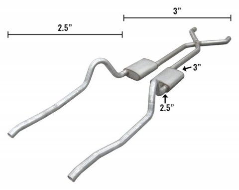 Pypes Street Pro Exhaust Systems SMA30S Systems, 67-73 Mopar A-Body Hybrid 3" To 2.5" Crossmember Back W/ X-Pipe SystemStreet