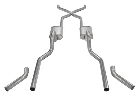 Pypes H-Bomb Exhaust Systems SGC46S System, Crossmember Back w/H-Pipe 55-57 Chevy Wagon Split Rear Dual Exit 2.5 in Int X-Pipe & Tail Pipe Street Pro Mufflers/Hardware thumbnail 1