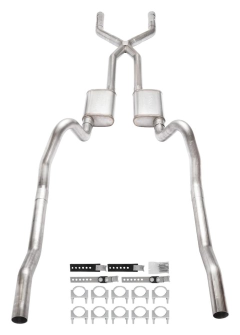 Pypes Violator Dual Exhaust Systems SMB13V Exhaust, Violator, Crossmember-Back, Stainless Steel, Natural, X-Pipe, Dodge, Plymouth, B-, V8, Kit thumbnail 3
