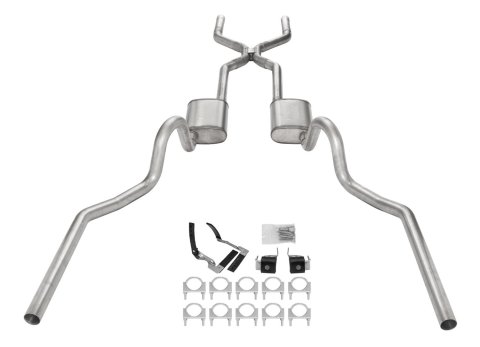 Pypes Street Pro Exhaust Systems SGA48S System, Pro, 2.50 in., Crossmember Back, 409 Stainless Steel, Natural, H-Pipe, Muffler, Oldsmobile, V8, Kit thumbnail 2
