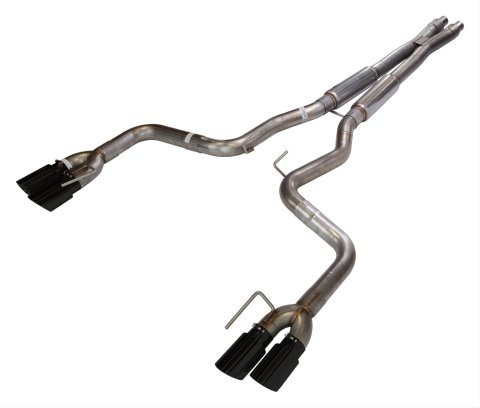 Pypes X-Bomb Exhaust Systems SFM87MXB Cat Back System; Split Rear Quad Exit; 3 in. quad 304 SS Black Coated tips; Hardware included; Mid Muffler; Xpipe; 409 SS Natural Finish