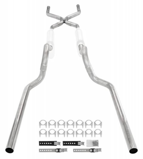Pypes Header/Crossmember-Back Exhaust Systems SGT74 Systems, Crossmember Back w/ H-pipe System 63-66 GM Truck split rear dual exit 2.5 inch intermediate thumbnail 2