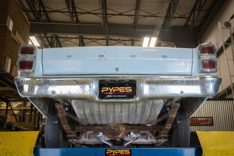 Pypes Race Pro Dual Exhaust Systems SFF10R System, Pro, Crossmember Back, 409 Stainless Steel, Natural, X-Pipe, Underbody Exit, Ford, Fairlane, Kit thumbnail 1