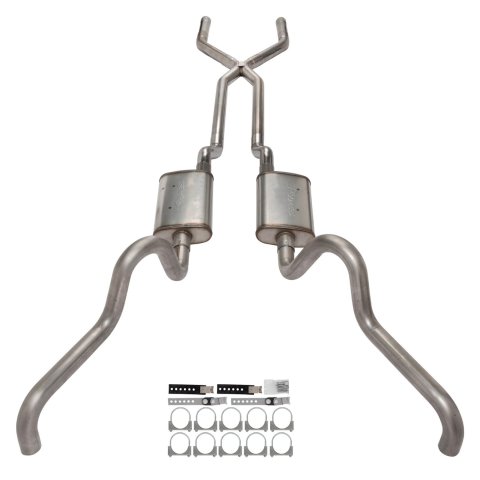 Pypes Race Pro Dual Exhaust Systems SFF10R System, Pro, Crossmember Back, 409 Stainless Steel, Natural, X-Pipe, Underbody Exit, Ford, Fairlane, Kit thumbnail 4