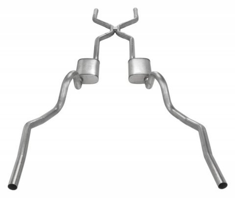 Pypes H-Bomb Exhaust Systems for 1968-1971 442, 1970-1971 GTO - SGA42T30 Crossmember Back Kit, 70-71 valence exit w/H-pipe 2.5" 18" Turbo Pro Muffler