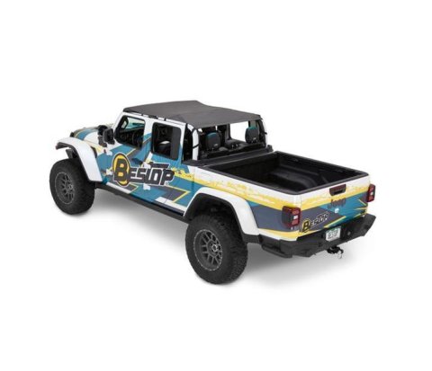 Bestop Safari Header Bikini Tops for 2020-2024 GLADIATOR - 5261435 Soft Top, Top, Partial, Requires 51244-01 Windshield Header, Polymer Cloth, Black Diamond, Jeep, Each