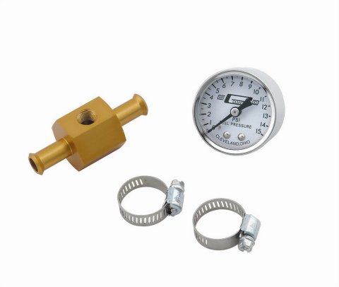 Mr. Gasket Fuel Pressure Gauge/Inline Adapter Kits 1560 Gauge, Pressure, Analog, 0-15 psi, 1.5 in. Diameter, White Face, Each thumbnail 2