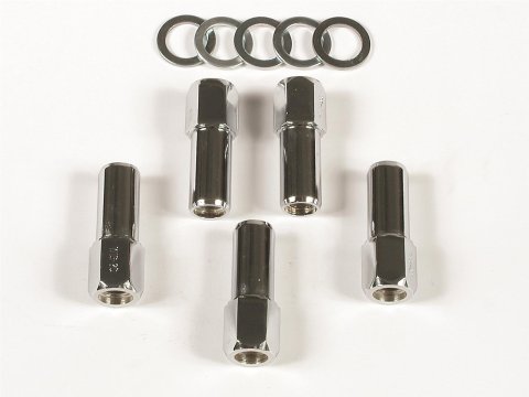 Mr. Gasket Lug Nuts 4305 Nuts, Shank with Washer, 1/2 in. x 20 RH, Open End, Chrome Plated Steel, Set of 5