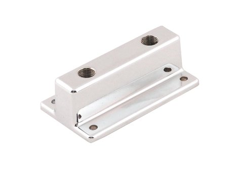Mr. Gasket T Style Fuel Blocks 6150MRG Block, Chrome Die-Cast, One 3/8 in. NPT Inlet, Dual 1/4 in. NPT Outlets, Each