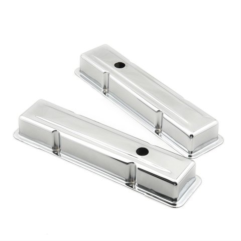 Mr. Gasket Chrome Valve Covers 9800 Covers, Stock Height, Steel, Chrome, Plain, Chevy, Small Block, Pair