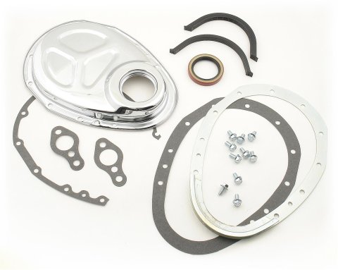Mr. Gasket Quick-Change Timing Covers 1099 Cover, 2-Piece, Steel, Chrome Plated, Chevy, Small Block, Kit thumbnail 1