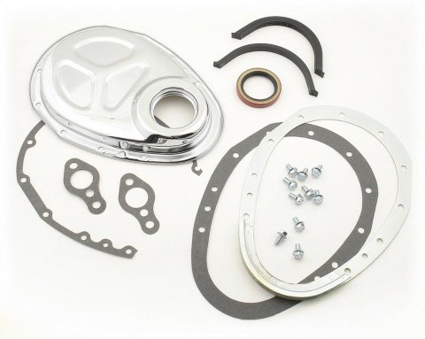 Mr. Gasket Quick-Change Timing Covers 1099 Cover, 2-Piece, Steel, Chrome Plated, Chevy, Small Block, Kit thumbnail 2