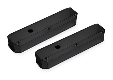 Mr. Gasket Aluminum Valve Covers 6861BG Covers, Perimeter Bolt, Stock Height, Fabricated Aluminum, Black Powdercoated, Baffled, Chrysler, Dodge, Plymouth, Small Block, Pair