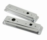 Mr. Gasket Chrome Valve Cover Caps 9847 Caps, Stock Height, Steel, Chrome, Plain, Chevy, Small Block, Pair thumbnail 2