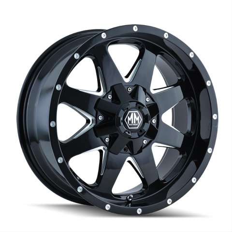 Mayhem Tank 8040 Series Gloss Black Wheels with Milled Spokes 18x9 Wheel, TANK BLACK/MILLED SPOKES 18X9 8-165.1/8-170 18mm 130.8mm