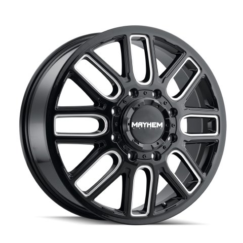 Mayhem Cogent 8107 Dually Gloss Black Wheels with Milled Accents 20x8.25 Wheel, 8107, 20 in. x 8.25 in., Aluminum, Gloss, Machined, Black, -4.51 in. Backspace, 4.92 in. Center Bore, -232.00mm, 8 x 170mm, Each