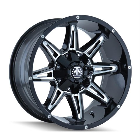 Mayhem Rampage 8090 Series Gloss Black Wheels with Milled Spokes 18x9 Wheel, RAMPAGE BLACK/MILLED SPOKES 18X9 5-150/5-139.7 -12mm 110mm thumbnail 1