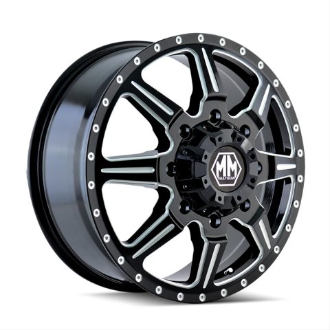 Mayhem Monstir 8101 Series Gloss Black Dually Wheels with Milled Spokes 22x8.25 Wheel, MONSTIR FRONT BLACK/MILLED SPOKES 22X8.25 8-200 127mm 142mm thumbnail 1