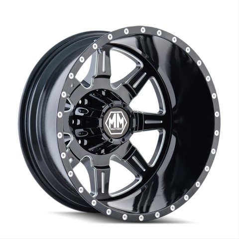 Mayhem Monstir 8101 Series Gloss Black Dually Wheels with Milled Spokes 22x8.25 Wheel, MONSTIR FRONT BLACK/MILLED SPOKES 22X8.25 8-200 127mm 142mm thumbnail 2