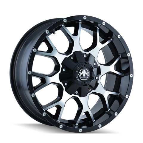 Mayhem Warrior 8015 Series Gloss Black Wheels with Machined Face 20x9 Wheel, 8015, 20 in. x 9 in., Aluminum, Gloss, Machined, Black, 5.71 in. Backspace, 5.15 in. Center Bore, +18.00mm, 8 x 6.50 in., Each