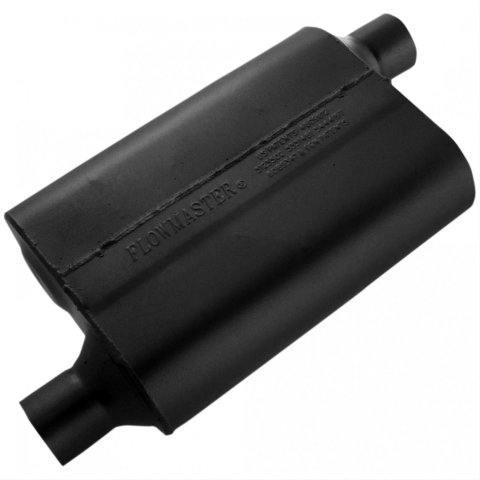 Flowmaster 40 Series Steel 2.25 Inch Muffler 42443 Muffler, American Thunder Series, 2 1/4 in. Inlet/2 1/4 in. Outlet, Aluminized Steel, Black, Each