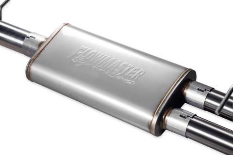 Flowmaster Signature Series Exhaust Systems 737889 System, Cat-back, Series, 304 Stainless Steel, Brushed, 4.50 in. Black Chrome Tips, Dual Exit, Ram, 5.7L, Kit thumbnail 1