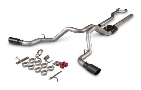 Flowmaster Outlaw Series Exhaust Systems 818192 System, Cat-back, Series, 3.00 in., 409 Stainless Steel, Natural, 4.50 in. Black Tip, Split Side, Split Rear, Chevy, GMC, Kit thumbnail 3