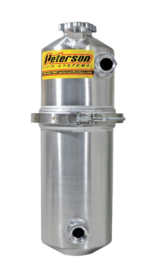 Peterson Fluid Systems Oil Tanks 08-0005 Tank, Aluminum, Polished, Round, 6 in. Diameter, 19.50 in. Length, 8 qt. Capacity, One Inlet, Female Threads, -12 AN, Each thumbnail 1