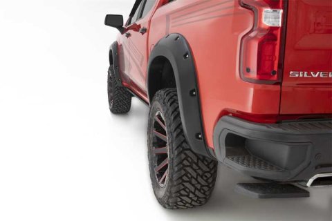 Bushwacker Pocket-Style Fender Flares 40927-34 Flares, Pocket Style, Front, Rear, Black, Thermoplastic, Chevy, Silverado 1500, Set of 4