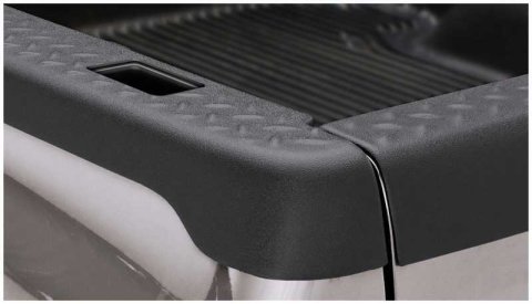 Bushwacker Ultimate Bed Rail Caps 49508 Caps, Ultimate, Diamond Plate, Plastic, Matte Black, Stake Hole Pockets, Chevy, GMC, Pair