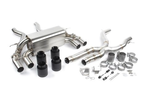 Dinan Free Flow Stainless Exhaust Systems D660-0082-BLK Systems, Stainless, Rear Axle-back, Dual In/Four Out, Steel, Natural, Split Rear Exit, Black Tips, BMW, 3.0L, Kit thumbnail 1