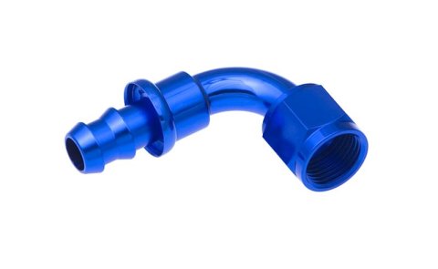 Redhorse Performance 2000 Series Push-Lock Hose Ends 2090-10-1 Ends, Series, Push Lock, -10 AN Female Threads, Socketless barb, 90 degree, -10 AN Hose, Aluminum, Blue Anodized, Each
