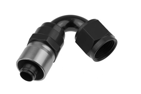 Redhorse Performance 7000 Series Crimp Style Hose End Fittings 7120-16-2 Ends, Series, Style, -16 AN Female Threads, Socketless barb, 120 degree, -16 AN Hose, Aluminum, Black Anodized, Each