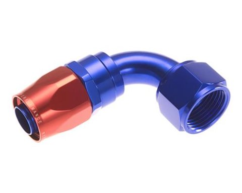 Redhorse Performance 1000 Series Swivel Seal Hose Ends 1090-12-1 Ends, Series, Seal, -12 AN Female Threads, Reusable swivel, 90 degree, -12 AN Hose, Aluminum, Red/Blue Anodized, Each