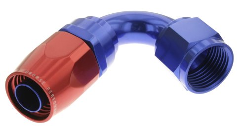 Redhorse Performance 1000 Series Swivel Seal Hose Ends 1120-10-1 Ends, Series, Seal, -10 AN Female Threads, Reusable swivel, 120 degree, -10 AN Hose, Aluminum, Red/Blue Anodized, Each