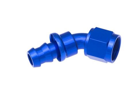Redhorse Performance 2000 Series Push-Lock Hose Ends 2045-10-1 Ends, Series, Push Lock, -10 AN Female Threads, Socketless barb, 45 degree, -10 AN Hose, Aluminum, Blue Anodized, Each